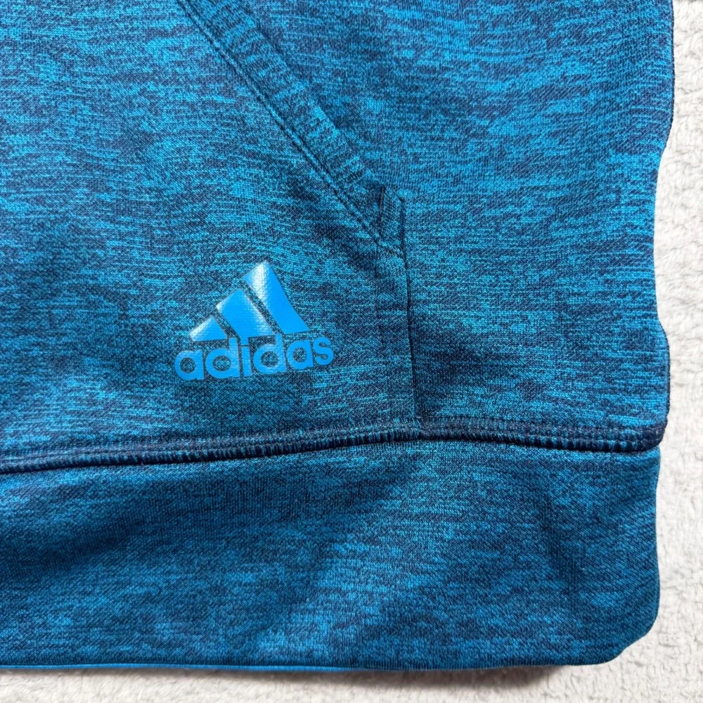 Adidas Climawarm Hoodie Mens Medium Blue Space Dye Fleece Logo Pullover